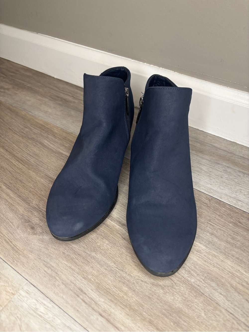 Daisy Fuentes Navy Side-Zip Ankle Booties